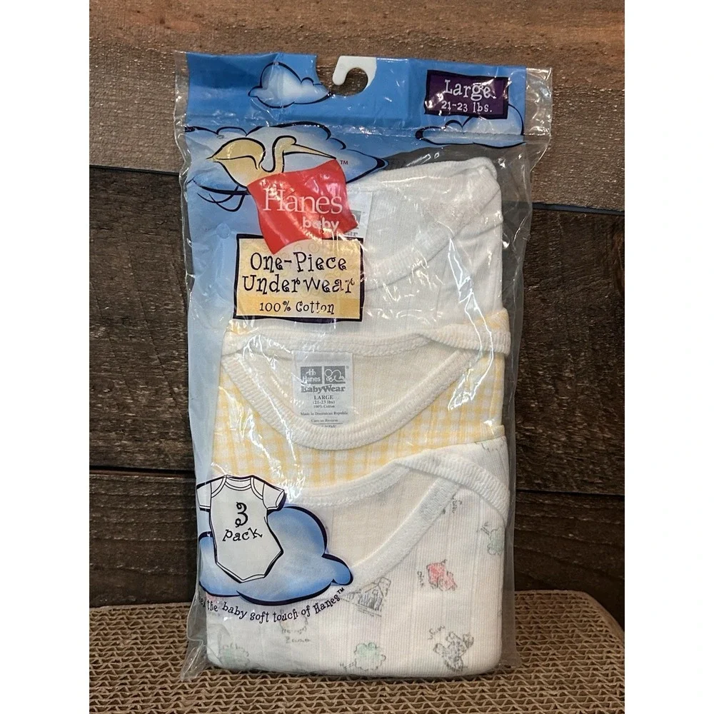 Vintage Hanes Baby One-piece Underwear L 21-23 Lbs Yellow Gingham Year 2000‎ Y2K